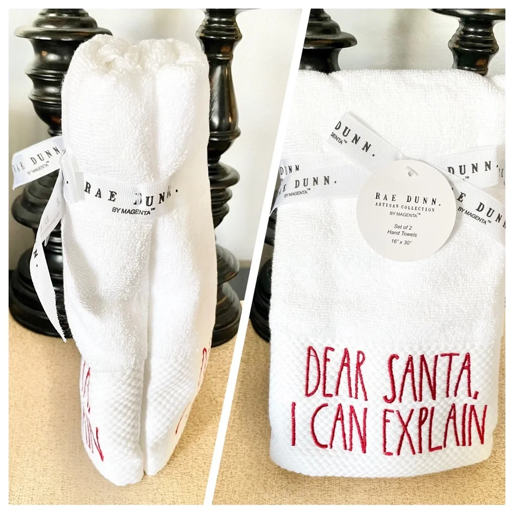 New Rae Dunn SET OF 2 SANTA I CAN EXPLAIN Bathroom Hand Towels